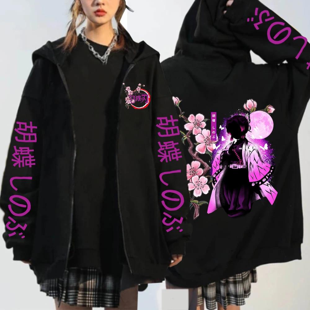 Mode Anime Kochou Shinobu Zipper Hoodie Manga Winter Herbst Frühling Casual Jacke Anime Sweatshirt Harajuku Demon Slayer Kimetsu No Yaiba Mäntel XS