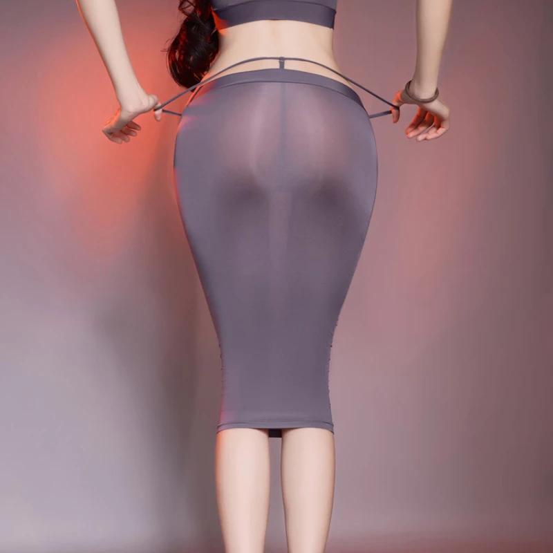 Sexy Damen durchsichtiger Satin Midi Rock elastisch schmal geschnitten Rock süßes Mädchen Wickel Hüft eng anliegender Rock Sweetwear Club Tanz Kleidung 40-65kg
