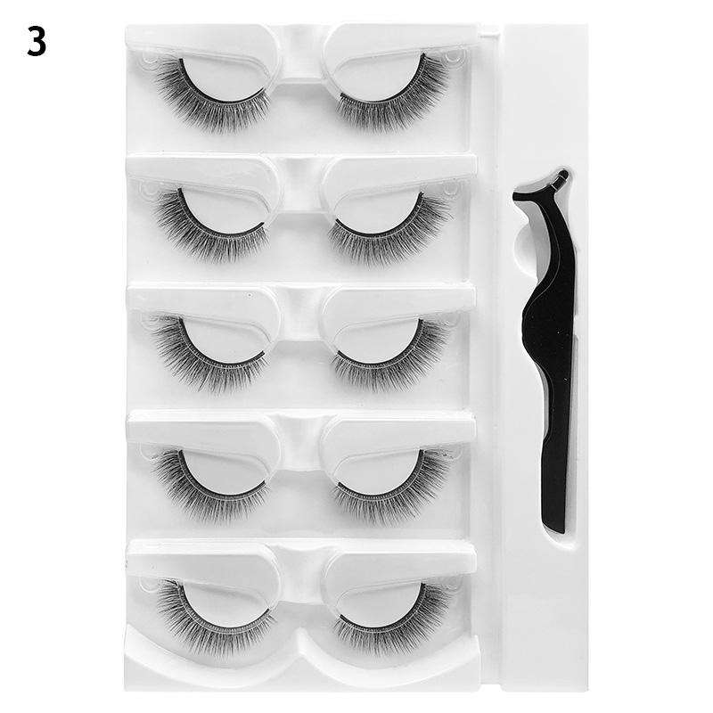 5 Paare/Set selbstklebende falsche Wimpern mit Pinzette, kleberfreie Wimpern, natürliche lockige Wimpern, Augen-Make-up FZ5-03