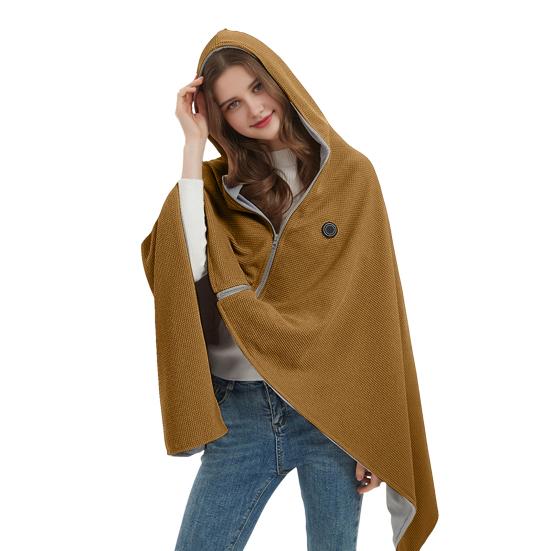 Beheizter Schal Umhang USB-betrieben Heizschal Damen Elektrische Decke Tragbare Kabellose Heizdecke Tasche mit 3 Heizstufen kaffeebraun