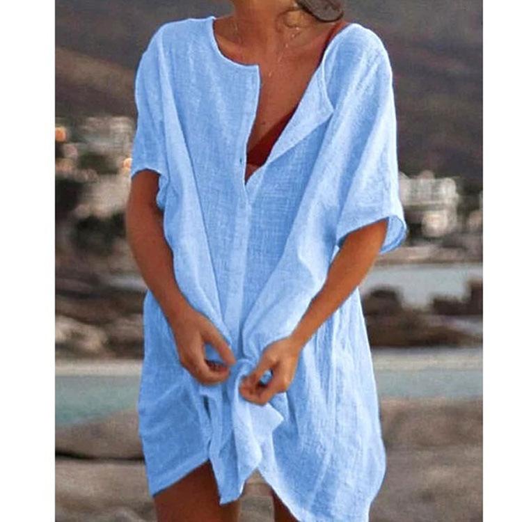 Frühlings- und Sommerkleider in Übergröße, modische Kleidung, lässige Kurzarmkleider für Damen, Strandkleidung, Robe Femme, Bademode, Überzug XL blau