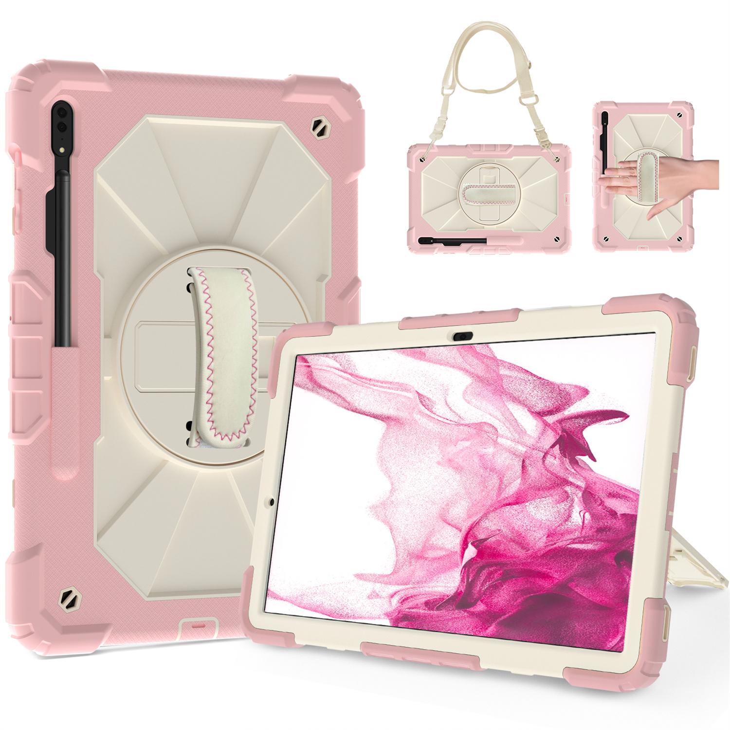 Für Samsung Galaxy Tab S7/ Tab S8/ Tab S7 FE/ Tab S7+/ Tab S8+. Integrierte Apple Pencil-Rillen-Schultergurt-Design, 360° drehbarer Griff, stoßfeste Hülle Samsung Galaxy Tab S8+
