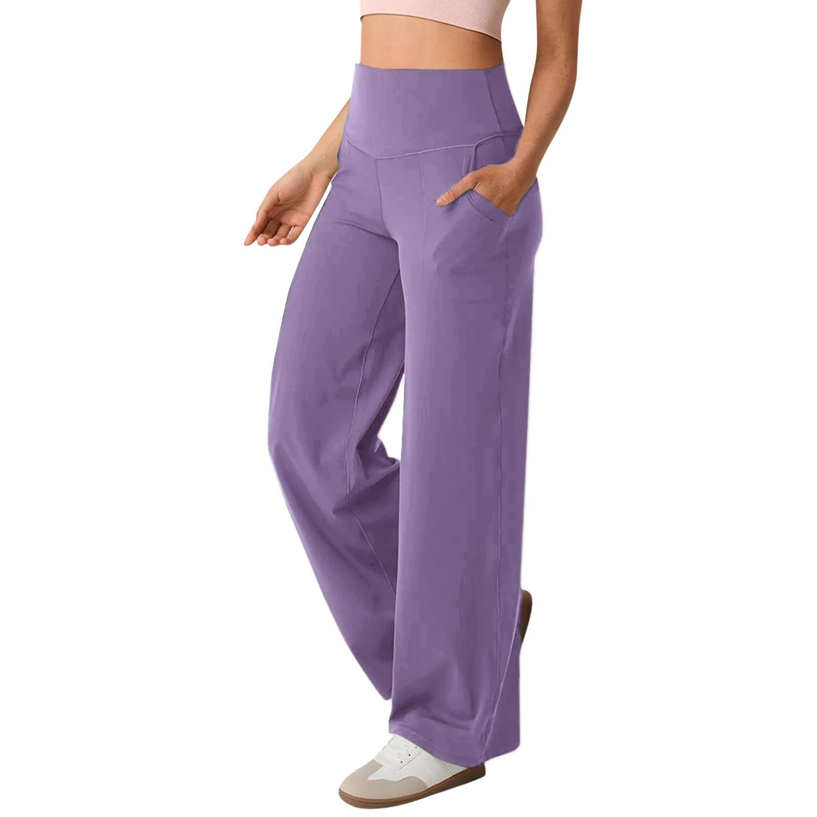 YYFS Damenmode Lässige Hosen mit einfarbigem Druck und hoher Taille S Violett