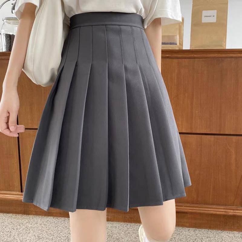 WTEMPO Damen-Faltenröcke, elastisch, hohe Taille, Adrette, Harajuku, Y2K-Rock, Mädchen, Streetwear, Schule, Cosplay, Freizeitröcke M grau