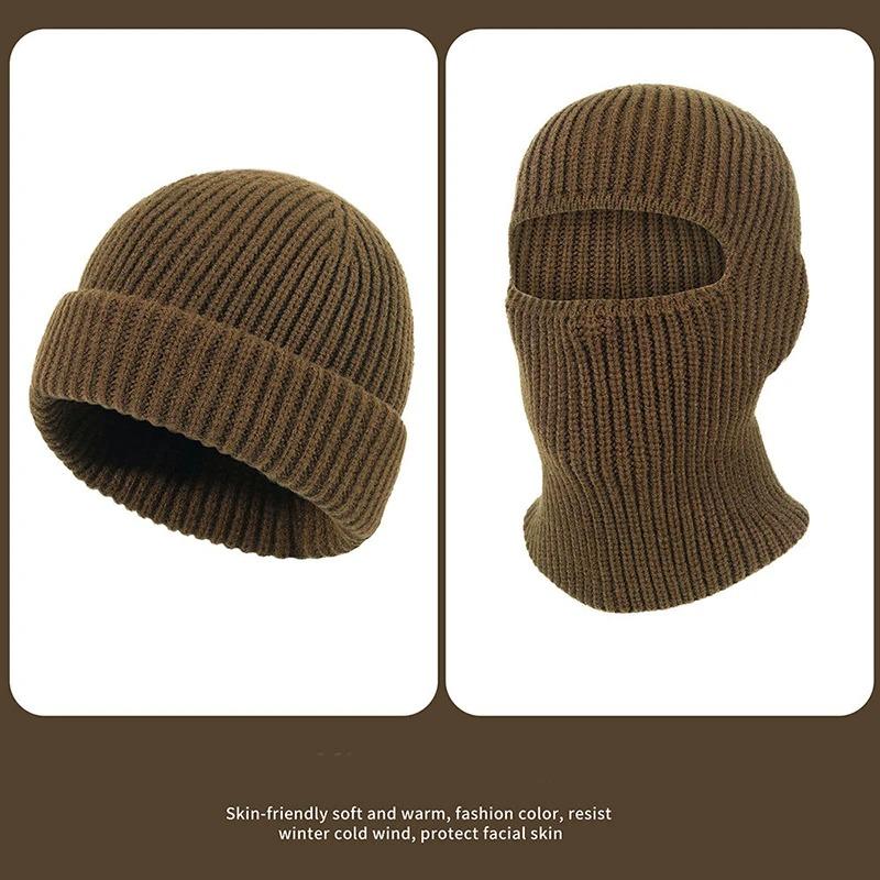 Herbst Winter Warme Strickmütze Skimaske Beanie Mütze Outdoor Sport Radfahren Skifahren Vollgesichtsmaske Schal Frauen Mann Halten Warme Mütze Kapuze 1pc kaffeebraun