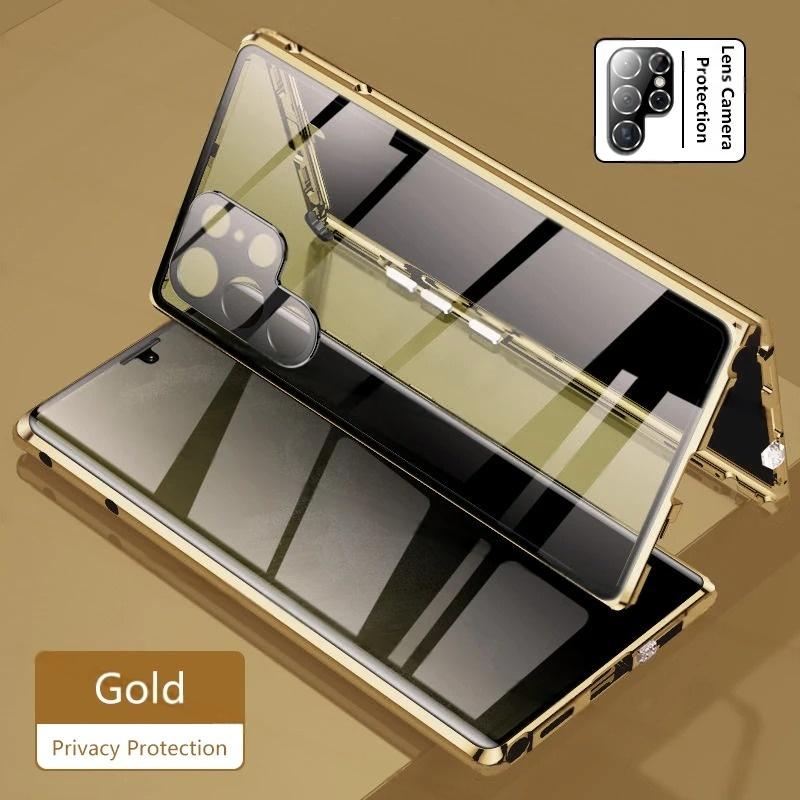 Magnetische Sichtschutzhülle aus gehärtetem Glas aus Metall für Huawei P30 Pro P40 Pro+ P50 P60 P70 Pura Ultra mit Kameraobjektivschutz, doppelseitige Glasabdeckung Huawei P40 gold