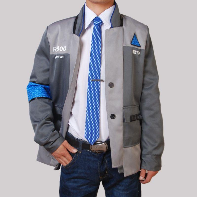 Detroit: Become Human Cosplay Kostüm, Bionischer Connor Männliche Anime Kleidung, Kara Cosplay Outfit Jacket + Blue Digital Printed Tie + Shirt M gray