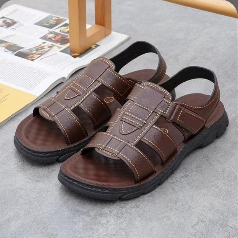 Herren Open-Toe Sandalen mit verstellbarem Riemen, rutschfeste dicke Sohle, lässige Sommerschuhe für den Außenbereich 43 braun
