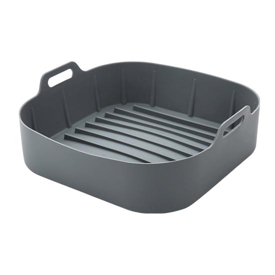 Silikon-Backformen-Einlagen für Heißluftfritteusen mit Griffen, lebensmittelechte Silikon-Backofeneinlage, antihaftbeschichtet, wiederverwendbar, Zubehör für Heißluftfritteusen mit 4–6 Qt S grau