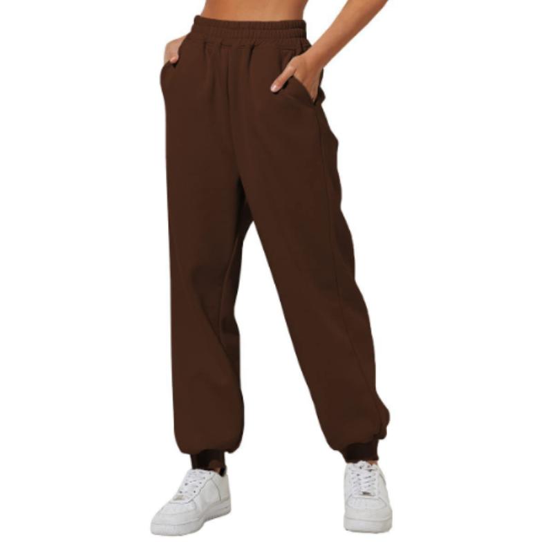 Frühling und Herbst Damen Hosen Hohe Elastische Taille Einfarbig Casual Hosen Weiche Warme Taschen Lose Frühling Herbst Jogginghose Jogginghose XXL braun