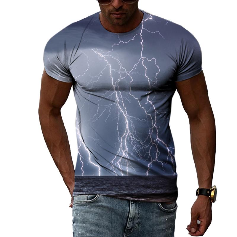 Sommer Neue Mode Blitz grafik t-shirts Für Männer Casual 3D Natürliche Klima Druck T-shirts Persönlichkeit Coole bluse t-shirts 6XL gray