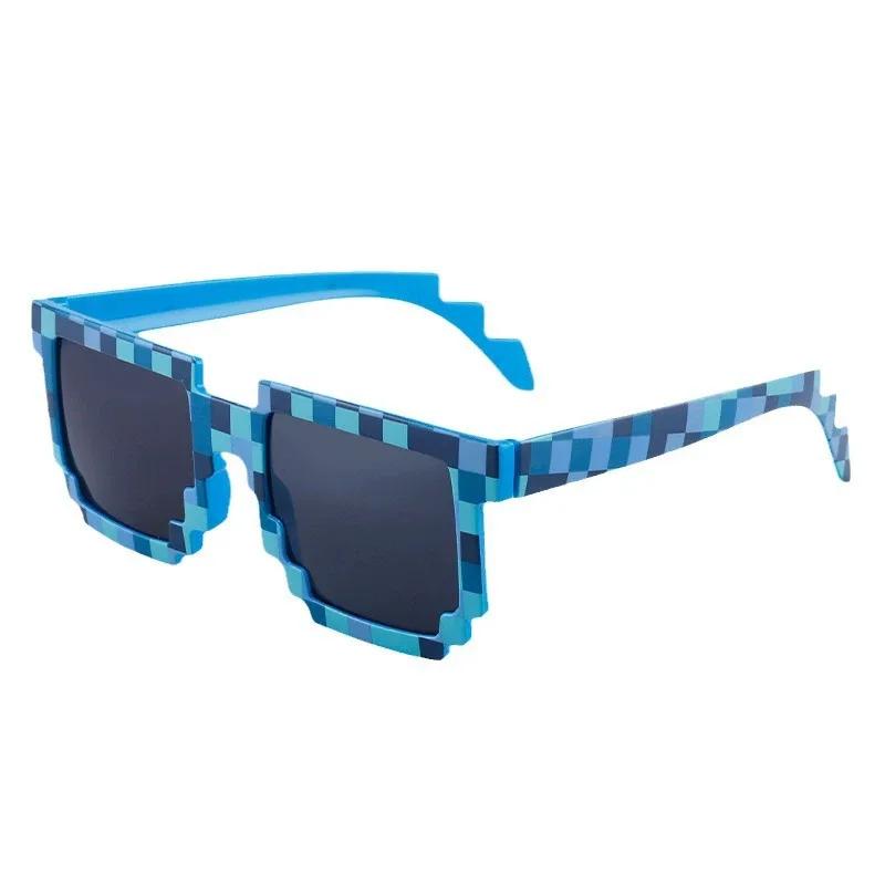 Neuer Modetrend Sonnenbrille Mosaik Karomuster Box Brille Herren und Damen Lustige Tanzparty Schwarze Brille blue