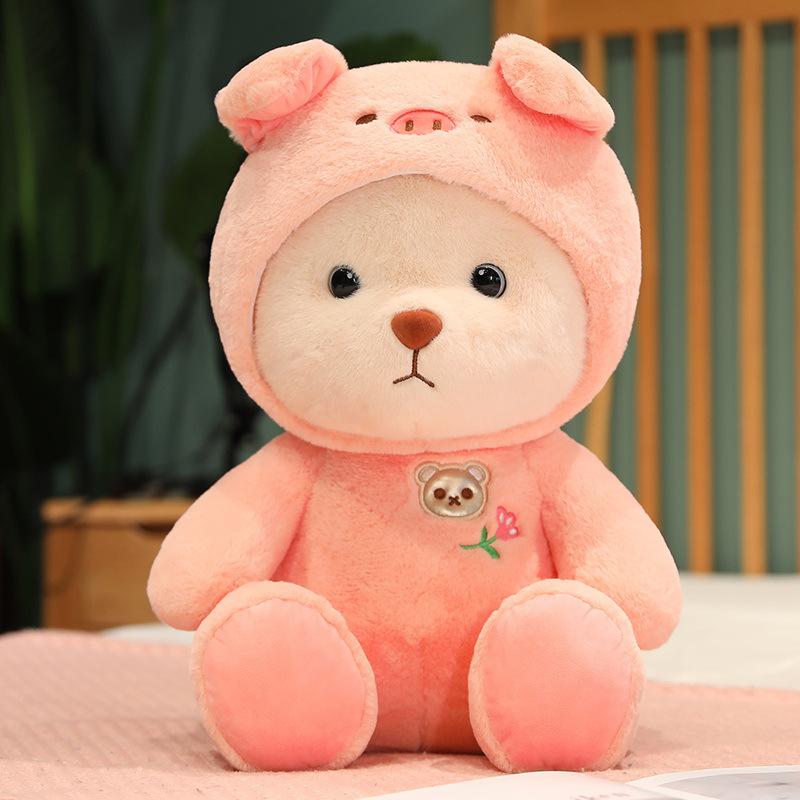 1PCS 25CM Nette Tiere Bär Tragen Plüsch Spielzeug Puppen Geburtstag Geschenke für Kinder Bär mit Stoff Plüsch Spielzeug Weihnachten Geburtstag Geschenke für Kinder 25cm rosa