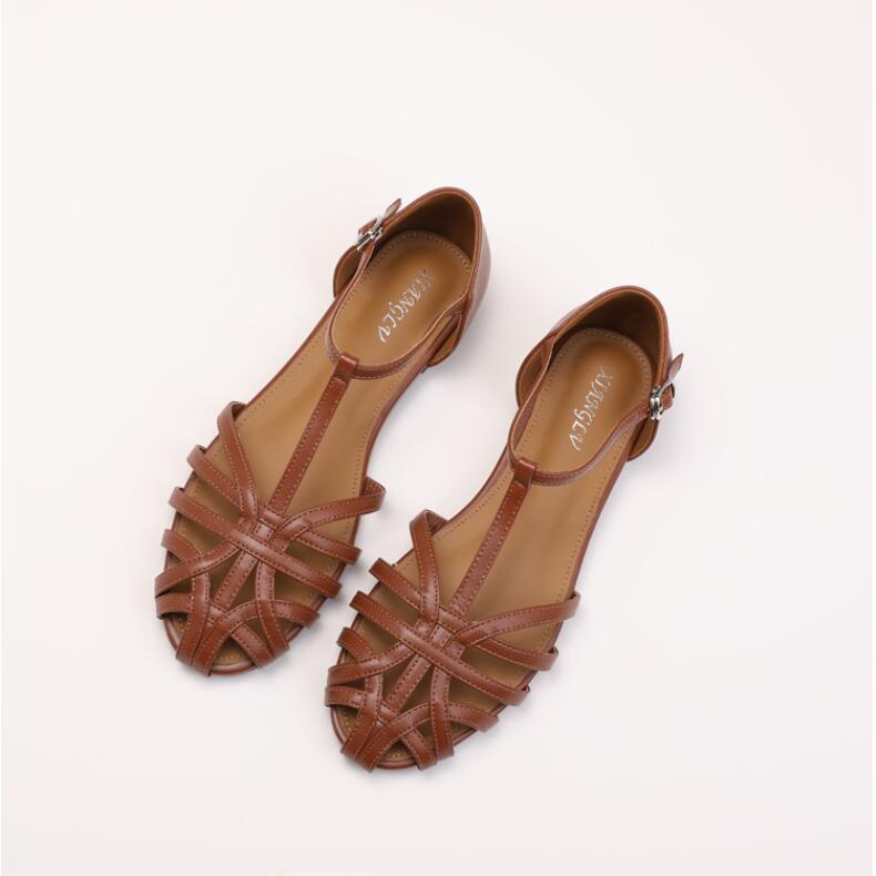 Baotou Sandalen für Damen Mode Atmungsaktiv Ausgehöhlte Sandale Mode Outdoor Freizeit Sandale Sommerurlaub Römische Schuhe für Damen 43 braun