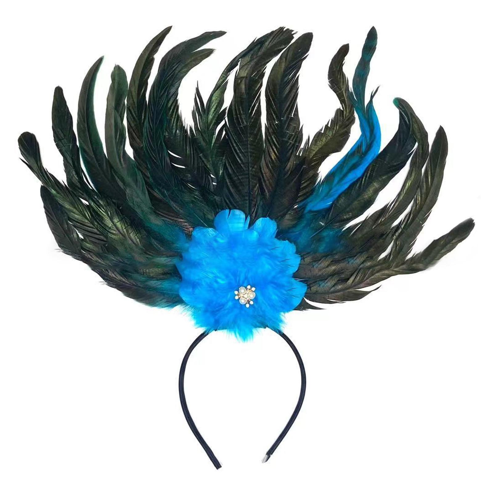 Elegantes Feder-Stirnband Cosplay Haaraccessoires Mode Haarteile Kostüm Kopfschmuck für Partys und Feiern blau