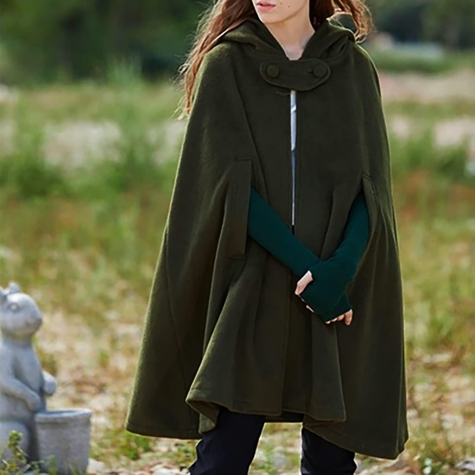 Gothic Damen Cardigan mit Kapuze vorne offen Langer Mantel Einfarbig Umhang Cape Winter Outdoor Jacken L