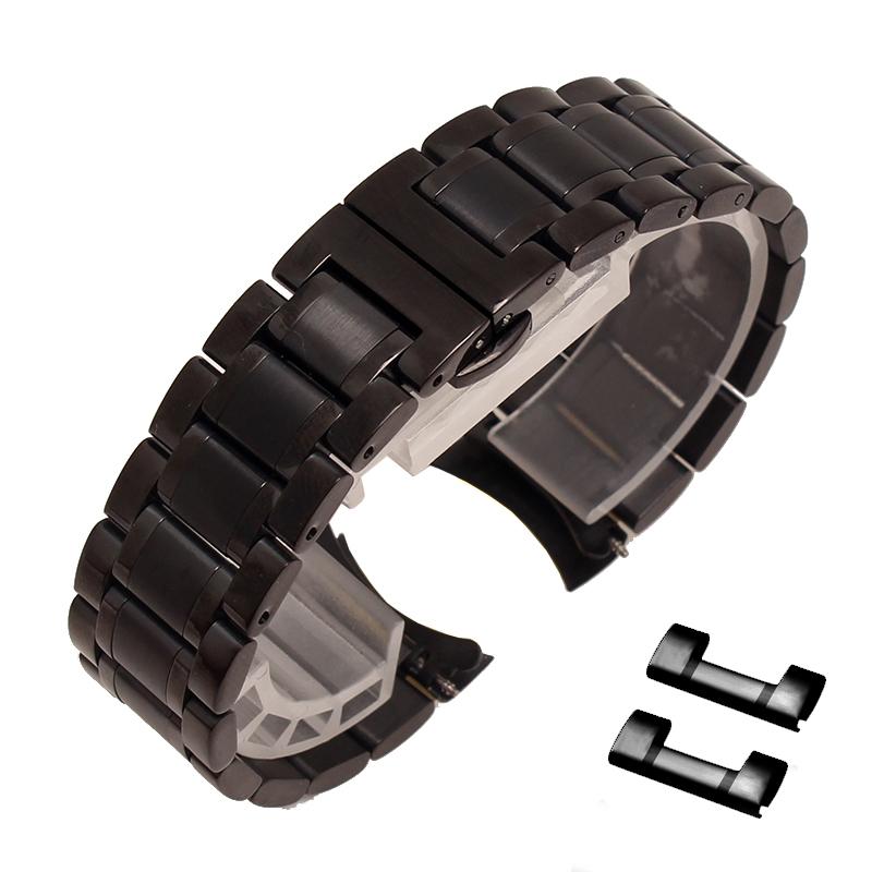 Edelstahl Uhrenarmband Gebogenes Ende Metall Armbanduhren Band 14mm 15mm 16mm 17mm 18mm 19mm 20mm 21mm 22mm 23mm 24mm Uhrenarmband 21mm schwarz