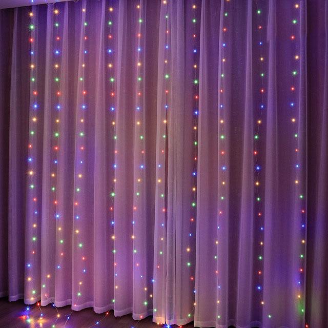 Weihnachtsvorhang Lichtgirlande Girlande Frohe Weihnachten Dekor für Zuhause Weihnachtsschmuck Weihnachtsgeschenke 3M(W)x2M(H) 200 LEDS bunt
