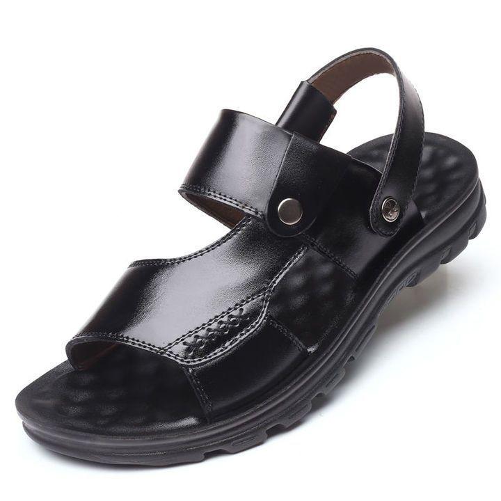 100 % echtes Rindsleder Herren-Sandalen, Sommer-Strandschuhe aus echtem Leder, Herren-Studenten-Sandalen mit weicher Sohle 43 schwarz