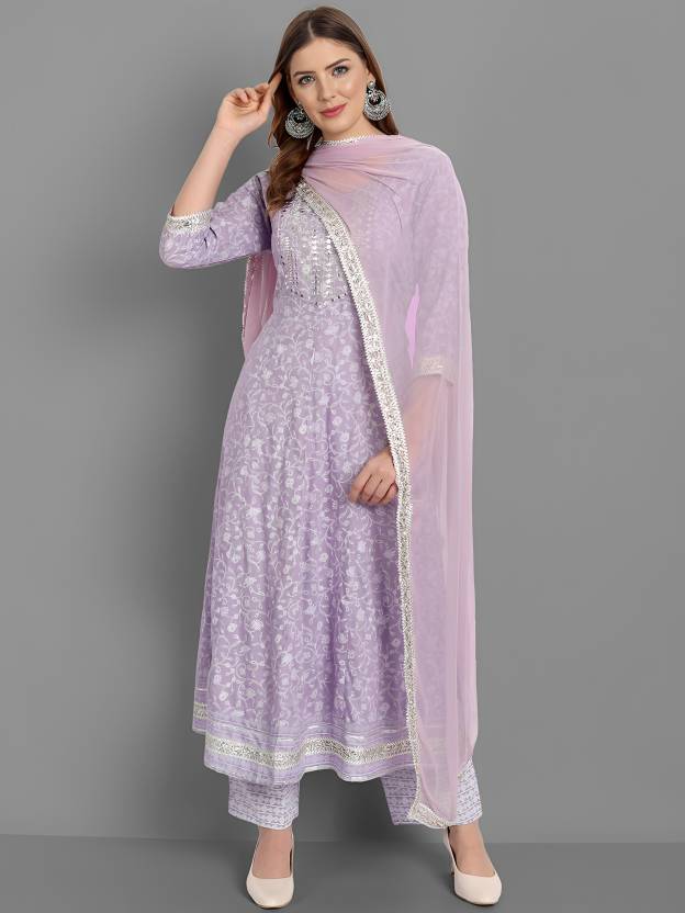 Damen Designer Salwar Kameez Kurta Hose Dupatta Set Indisches Bollywood Top Tunika Kurti Kleid 2XL violett