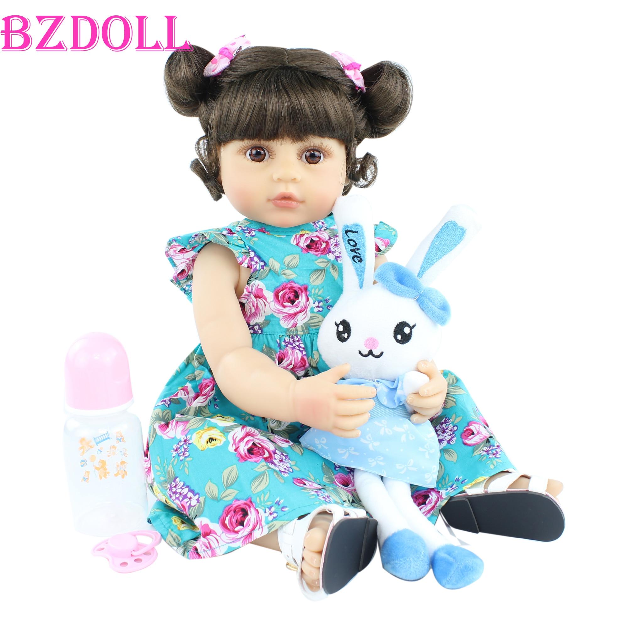 BZDOLL 55 cm Ganzkörper-Silikon Reborn Babypuppe für Mädchen Prinzessin Kleinkind Neugeborene Bebe Boneca Kindergeburtstagsgeschenk Beliebtes Bad Spielhaus Spielzeug Blue eyes, 55cm