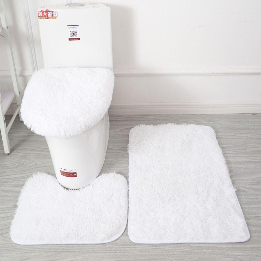 3 teile/satz Flauschige Haare Wc Deckel Abdeckung Teppiche Einfarbig Dusche Teppiche Sets Dusche Zimmer weiß