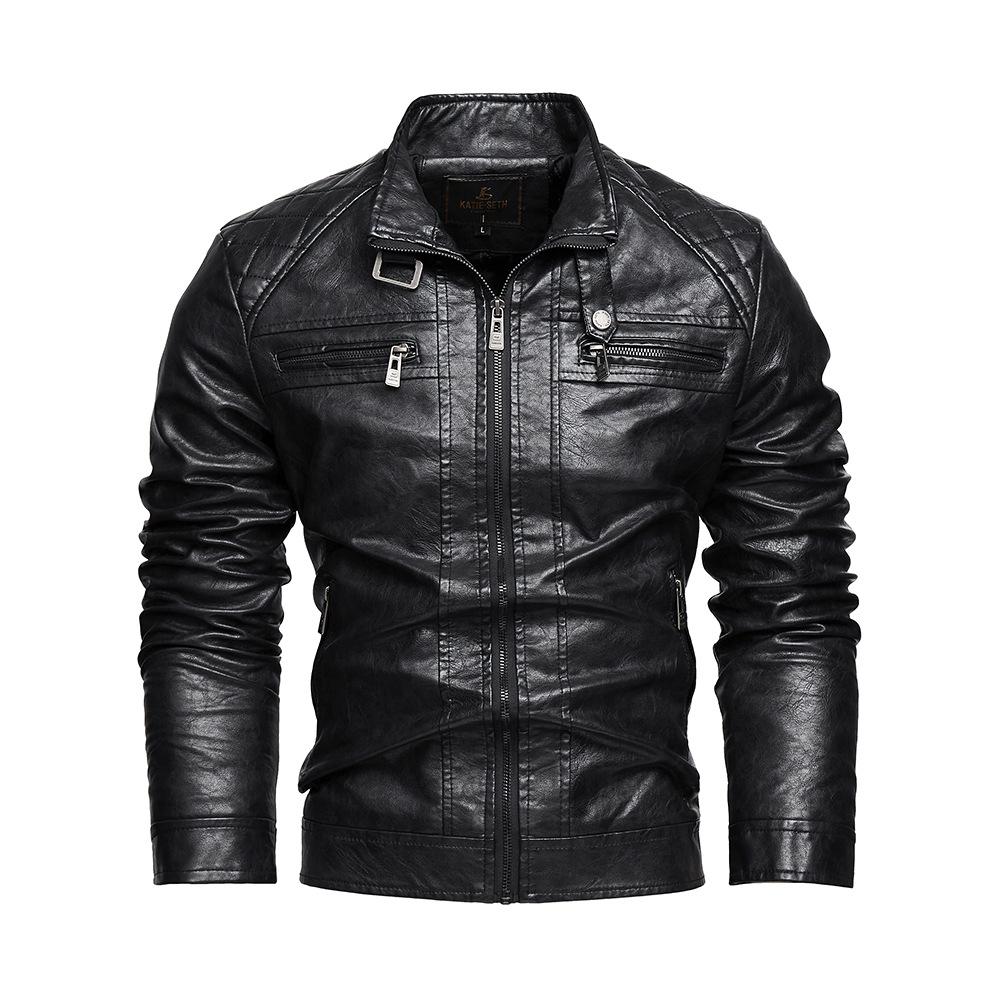 Kleidung Winter Herren PU Jacke Einfarbig Revers Plüsch und Dick Herren Lederjacke Übergröße Motorrad Lederjacke Herren XL schwarz