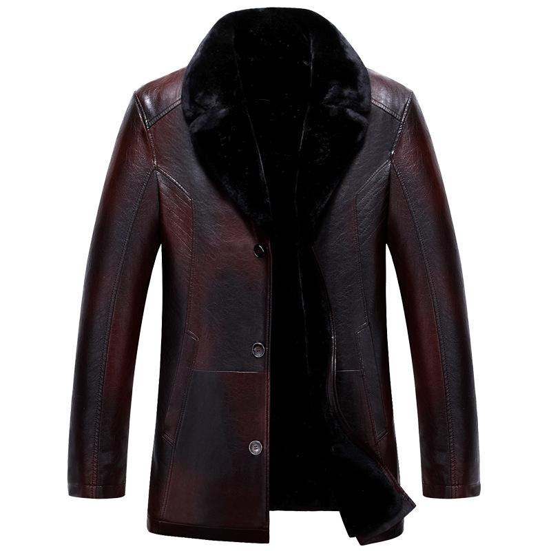Winter PU Pelz Eine Herren Winter Revers Verdickter Mantel Herren Business Lederjacke M braun