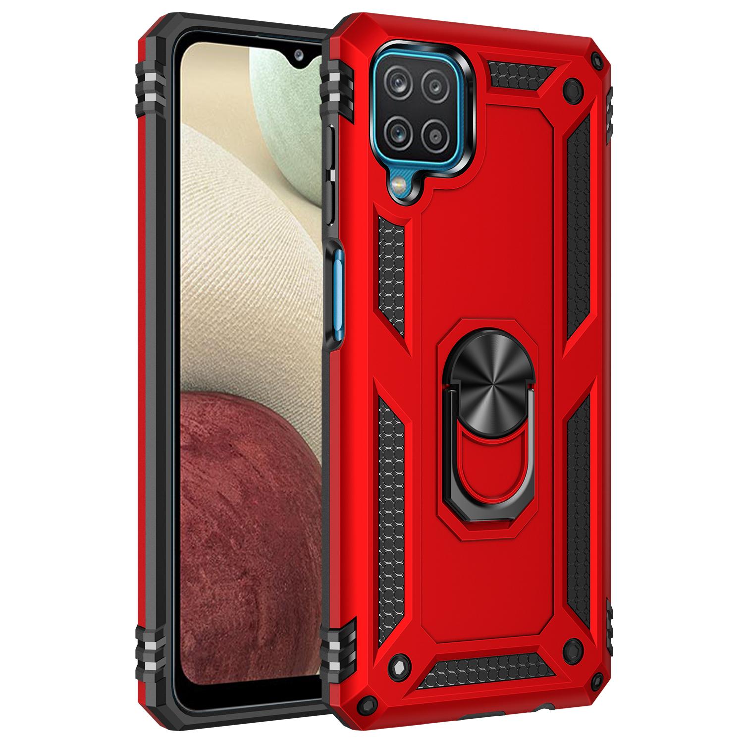 Ringhalter-Hülle für Samsung Galaxy A12 SM-A125F/M/N M12 F12 AMF 12 Stoßfeste Abdeckung für Galaxy A12 Hülle Samsung A12 M12 F12 For Galaxy A12 4G rot