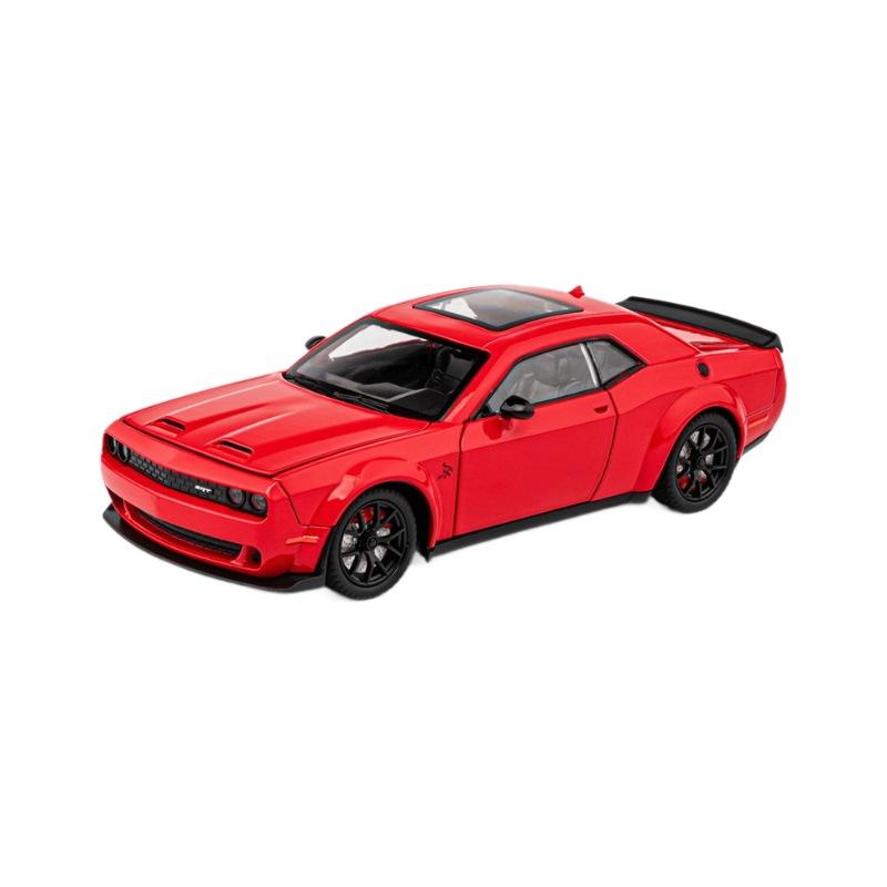 1/24 Dodge Challenger Hellcat Spielzeugauto Druckguss Metallautos Spielzeug Pull Back Hellcat Modellautos mit Sound und Licht Hellc für Kinder rot