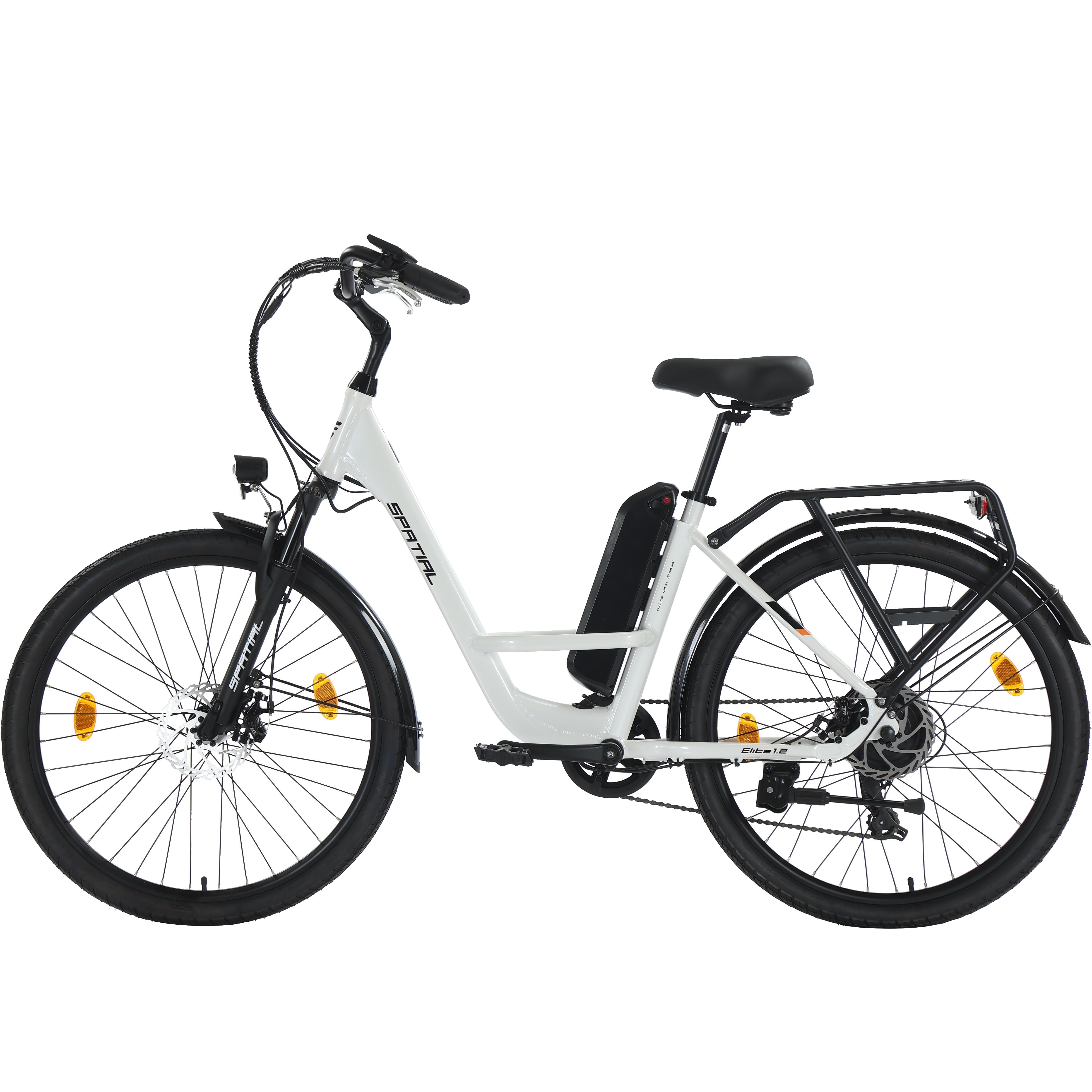 SPATIAL Elite Damen E-Bike mit Anhängersitz 250W Motor 36V13AH Akku 26 Zoll Straßenreifen Multi-Terrain Elektrofahrrad Outdoor Fahr E-Bike weiß