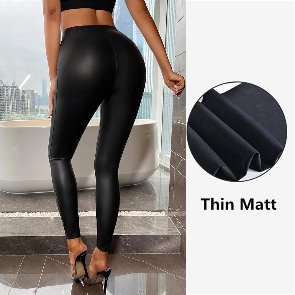 Mehrfarbige Lederhose High-Waist-Leggings für Damen mit vierseitigem Hüftlift S