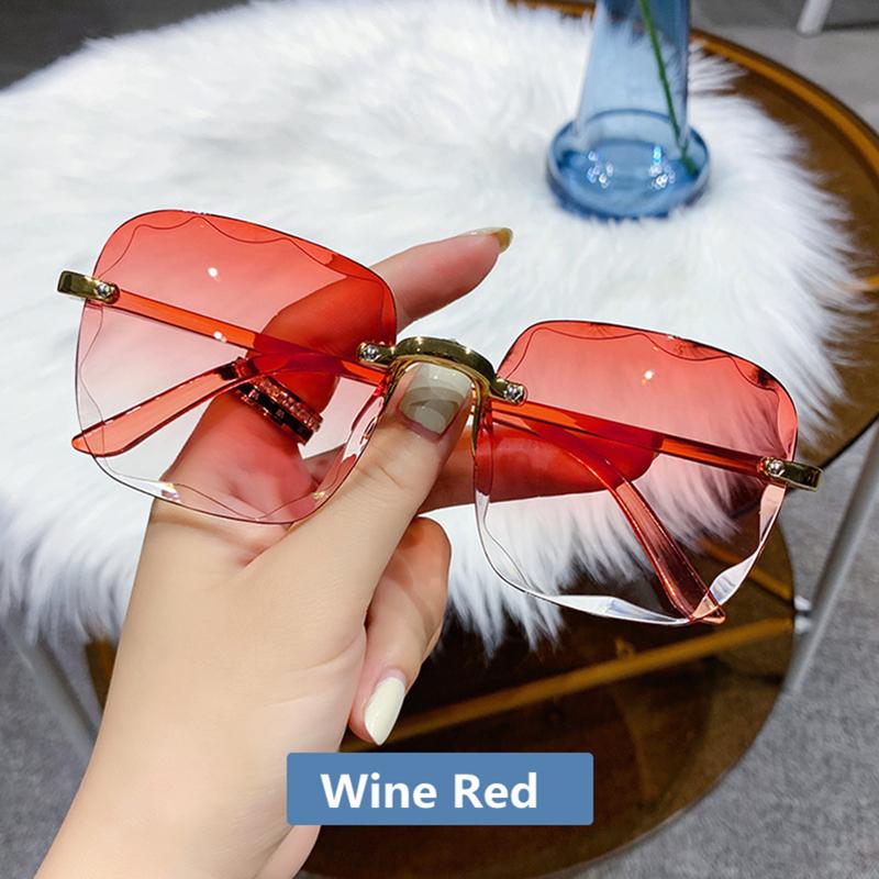 Vintage Quadratische Sonnenbrille Frau Klassische Rahmenlose Gradient Spiegel Sonnenbrille Weibliche Mode Randlose Sonnenbrille wein rot