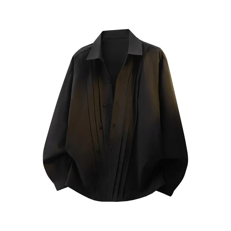 2026 Frühling Sommer Herren Schwarz Weiß Hemd Herren Trendiges Design Hemden Herren Freizeit Locker Hemd Herren Langarm Koreanisches Hemd M schwarz