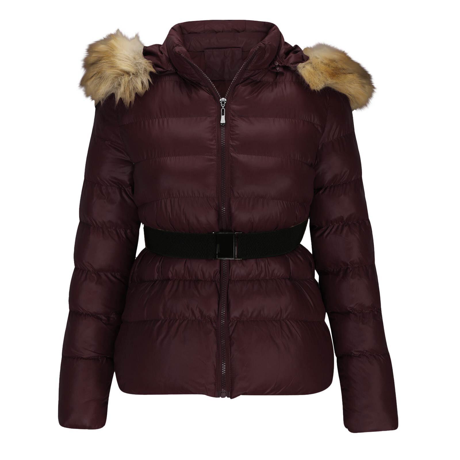 Winterjacken Damen Basic Mäntel Mode Kunstleder Winterjacken Damen Kunstfellkragen Mantel Damen Oberbekleidung M wein rot