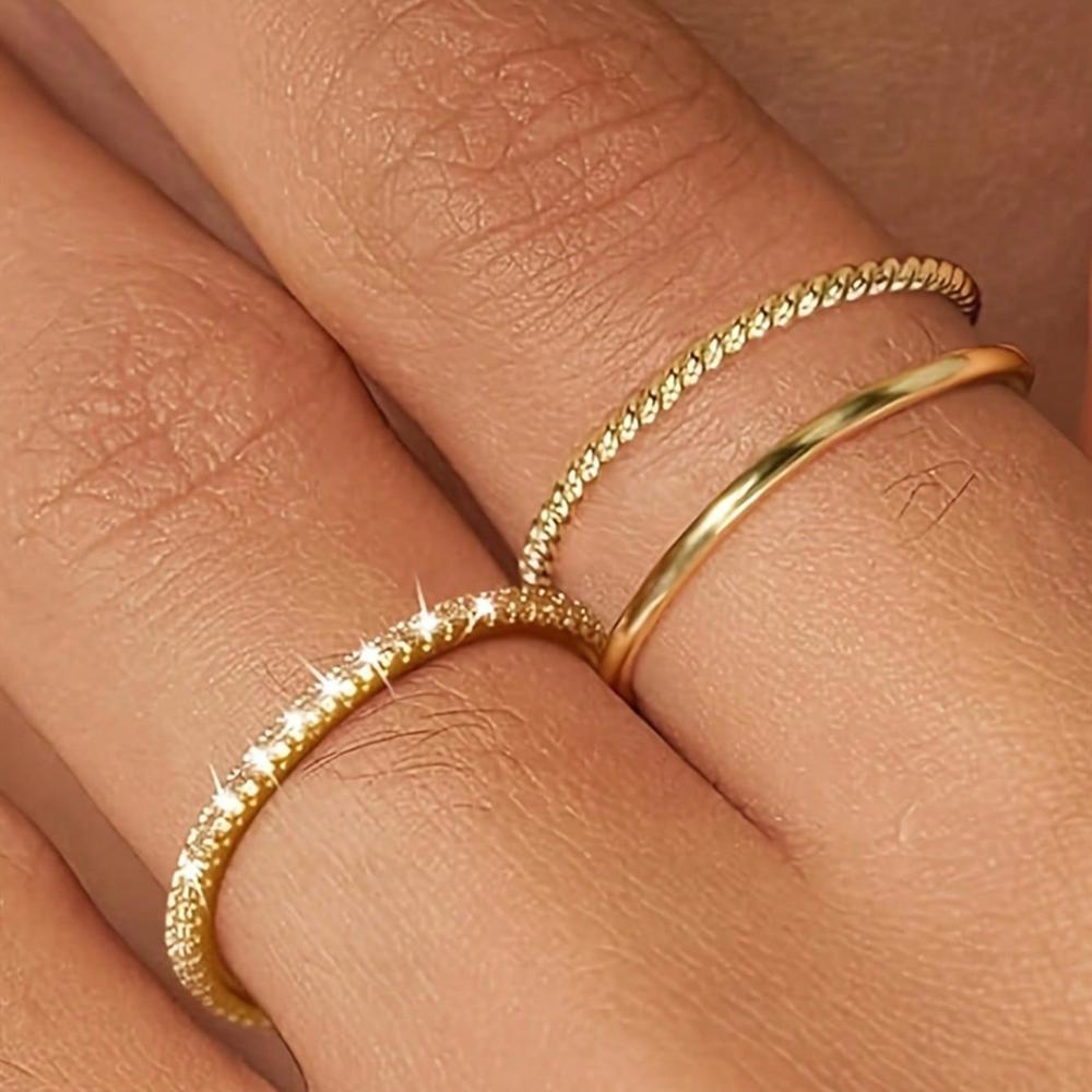 Vintage dünne goldfarbene stapelbare Ringe Set für Frauen minimalistischer weißer Zirkon Ring Modeschmuck einfaches Geschenk 6 gold