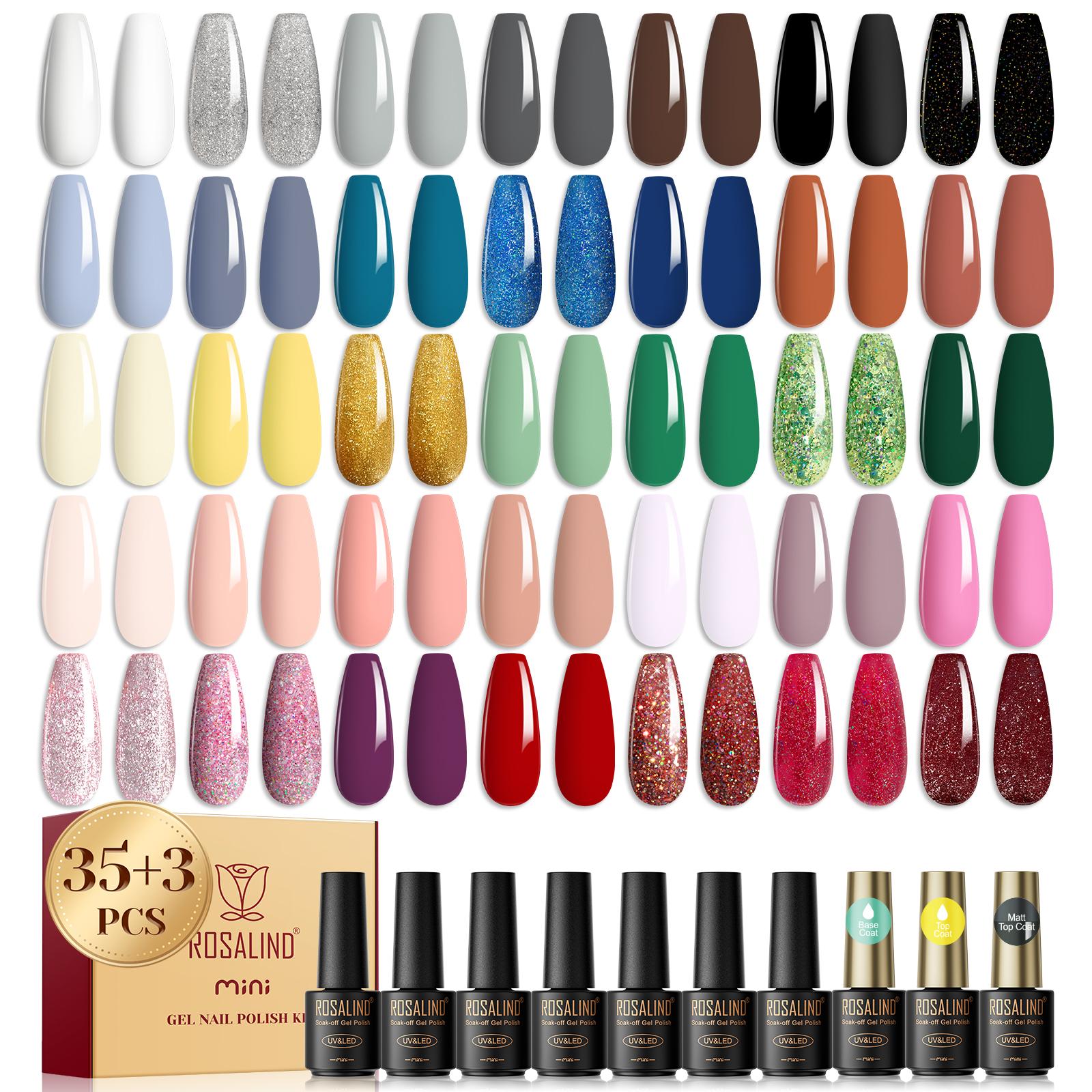 ROSALIND Gel-Nagellack-Set, Soak Off, UV-LED, semi-permanent, 38-teiliges Nagel-Gel-Lack-Set, Lack, Nail-Art-Design-Lack, Hybrid-Gel-Nagellack