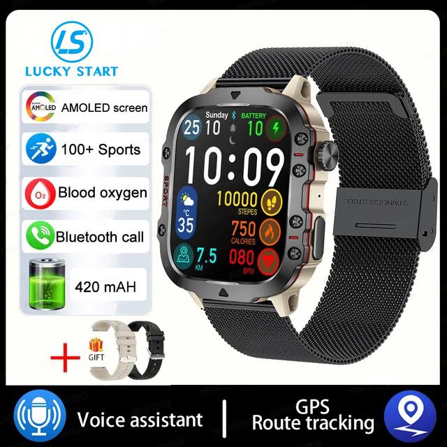 2026 Outdoor Militär 3ATM Wasserdichte Smartwatch Herren 420mAh Akku Herzfrequenz Sport Fitness Uhren Bluetooth Anruf Smartwatch mesh belt grau