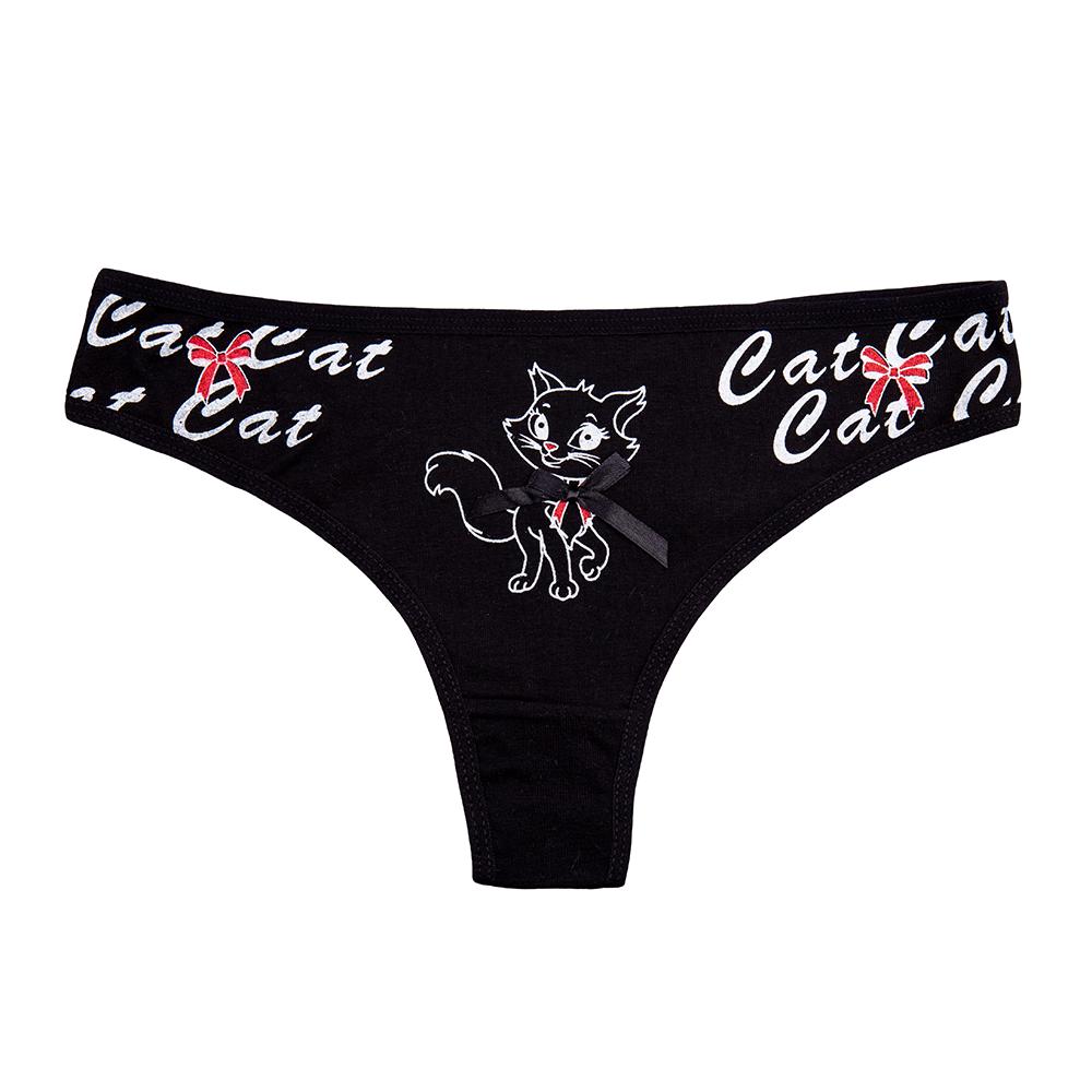 Sexy Damen G-Strings süße Katze Print Tanga Höschen Baumwolle Frauen Höschen Unterwäsche Damen Unterhosen M schwarz