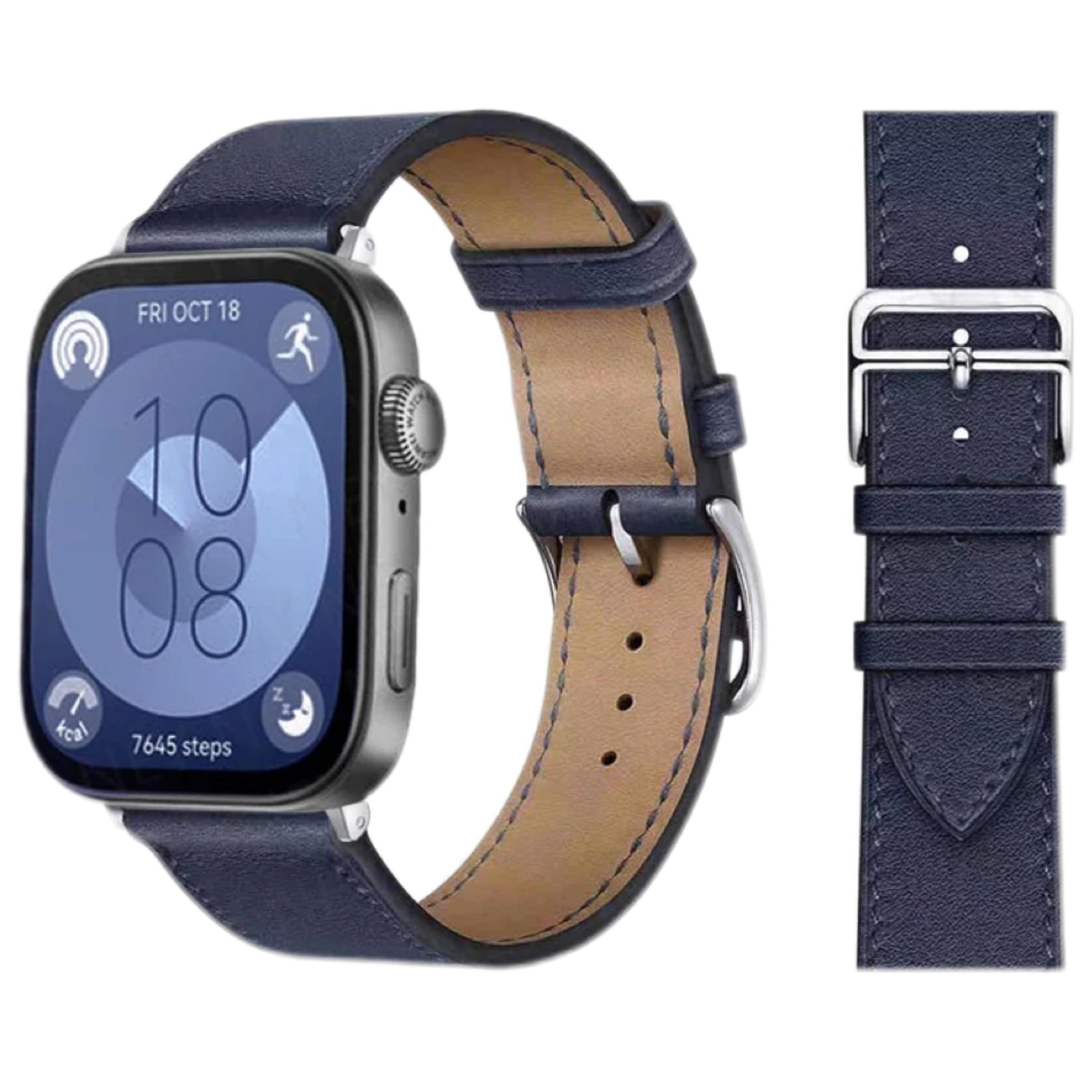 Lederarmband für Huawei Watch Fit 4 Pro Armband Smartwatch Ersatz Sportarmband Retro Armband Correa Huawei Fit 4 3 2 1 Zubehör For huawei Fit navy blau