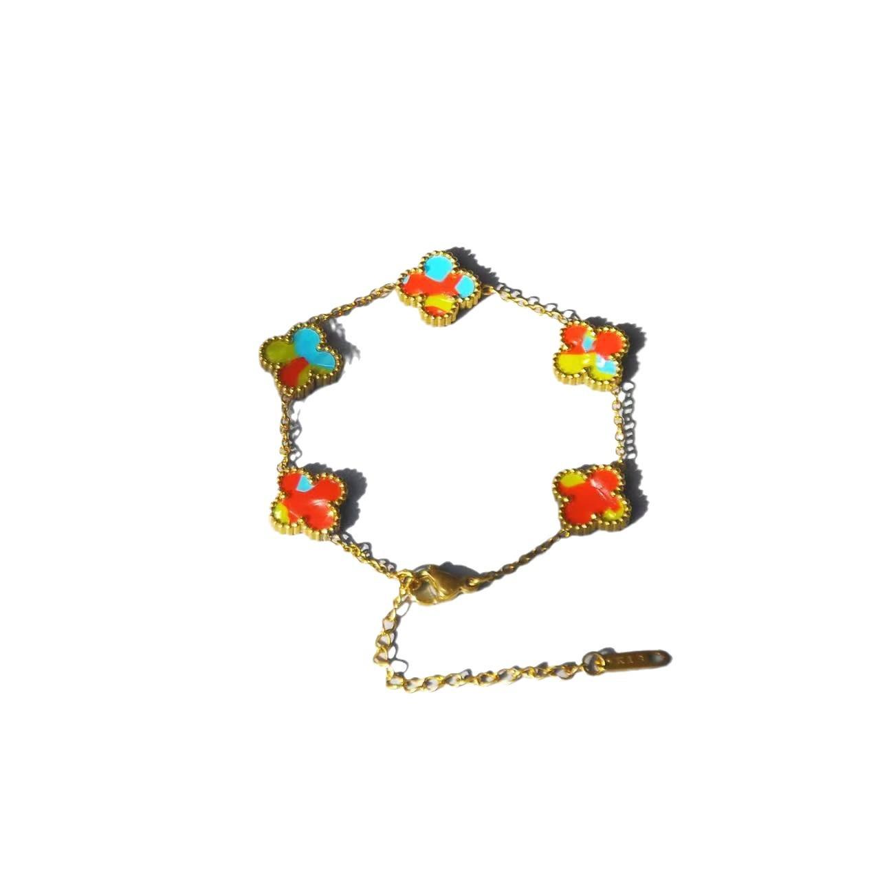 Neues Armband mit vier Blättern und Glücksfarbe, Farbblock-Serie, modisches Armband, Beimu-Armband mit fünf Blumen 22cm rot