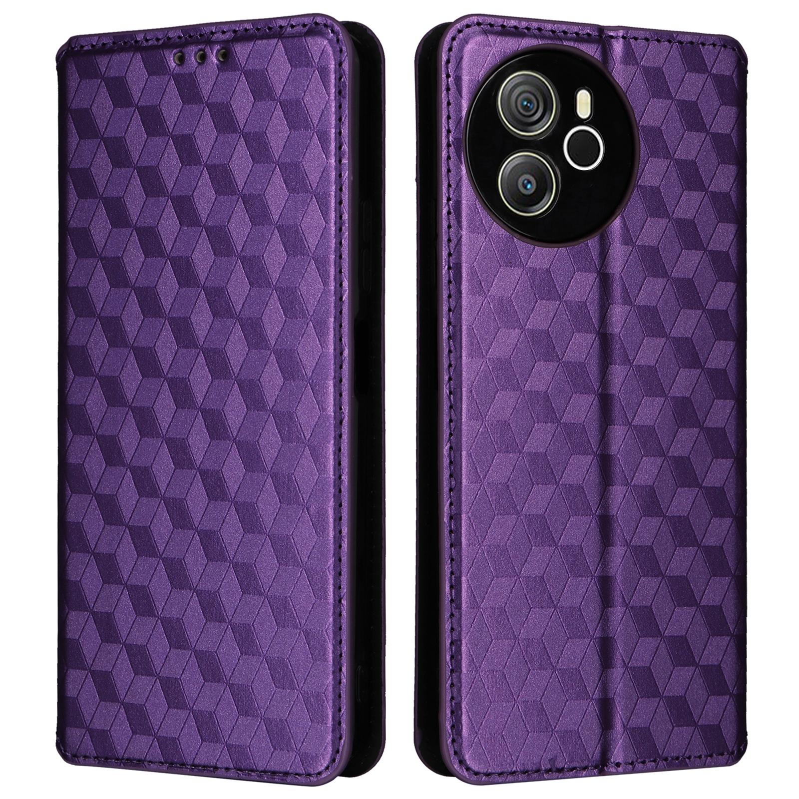 Für Blackview Shark 8/Oscal Tiger 12 Lederhülle Rhombus Brieftasche Ständer Klapphandyhülle Purple
