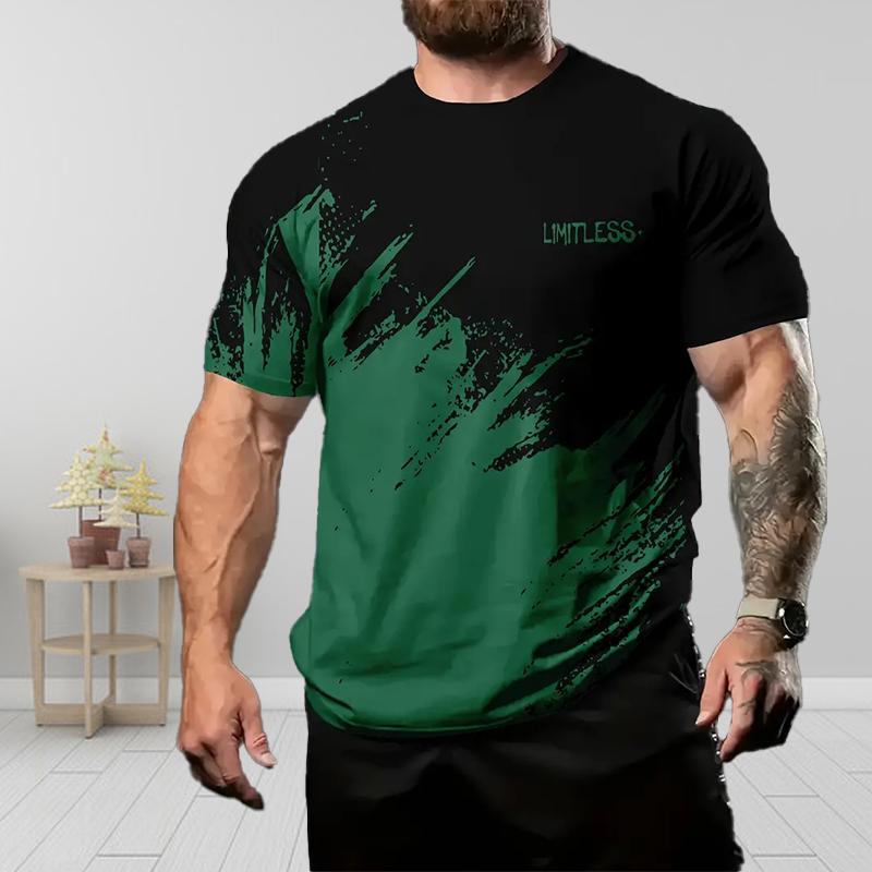 Neues Sommer Herrenmode T-Shirt Persönlichkeit Farbkontrast Bedrucktes Herren T-Shirt Top M grün