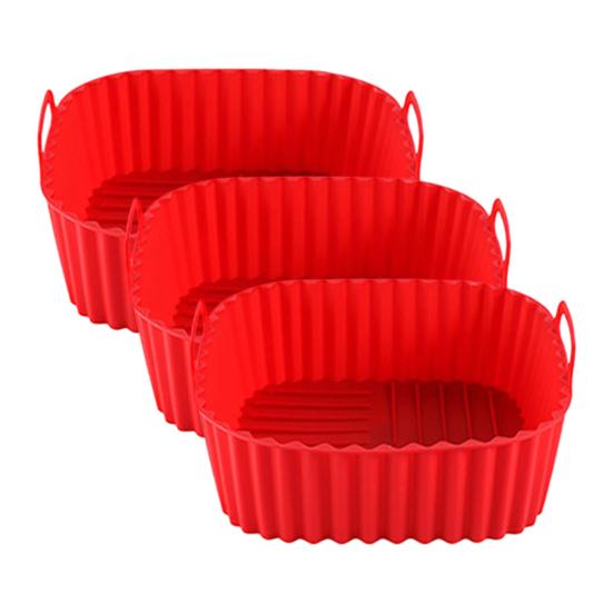 Silikon-Luftfritteusenkorb-Tablett, wiederverwendbare Silikoneinlagen für die Luftfritteuse, BPA-frei 17cm 3pcs rot