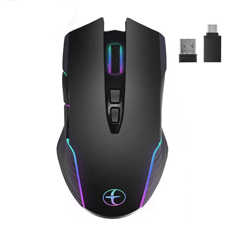 SeenDa 2,4G Kabellose Gaming-Maus 7 Tasten Wiederaufladbare Maus mit USB & Typ-C-Empfänger Mäuse für Büro Zuhause