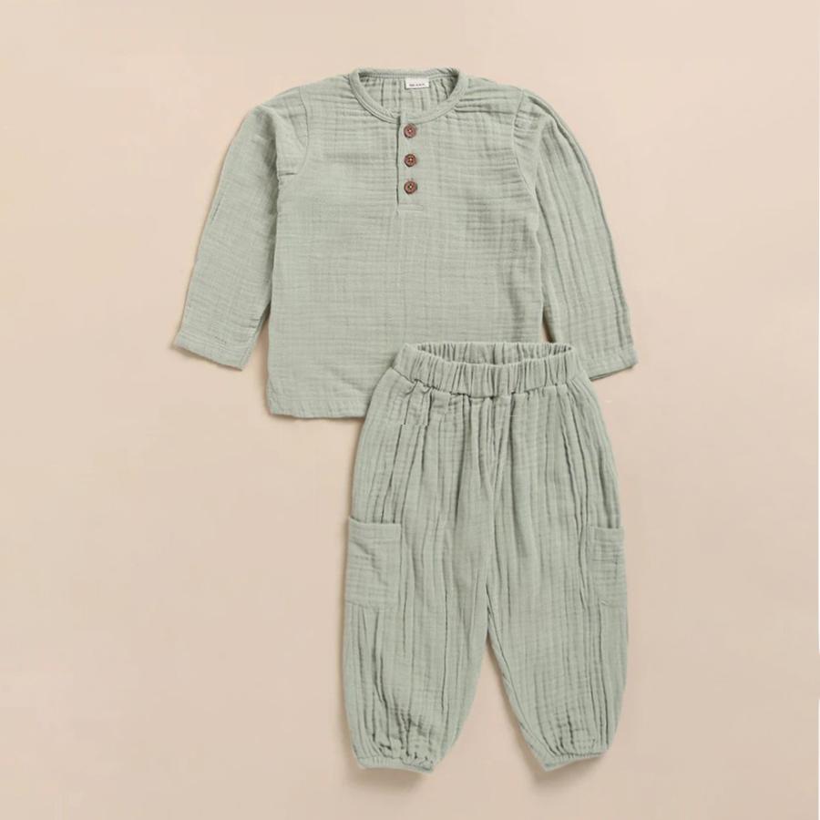 Bio-Baumwolle Baby Junge Kleidung Einfarbige Rundhals-T-Shirt + Hose Frühling Sommer Kinderkleidung Set 6-12M 73
