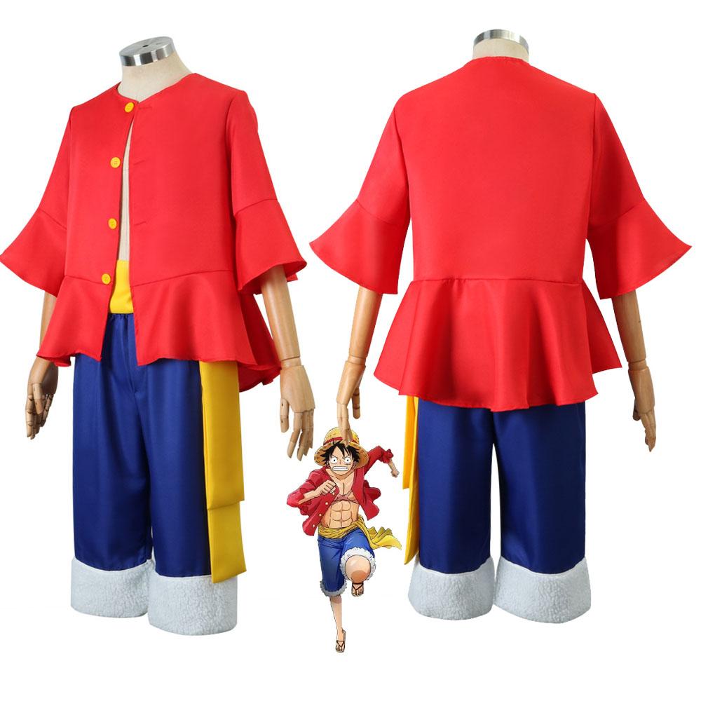 Anime Monkey D Luffy Cosplay Kostüm Für Männer Neue Welt Kleidung Luffy Stroh Halloween Party Uniform Outfits Top + Hosen + bund L