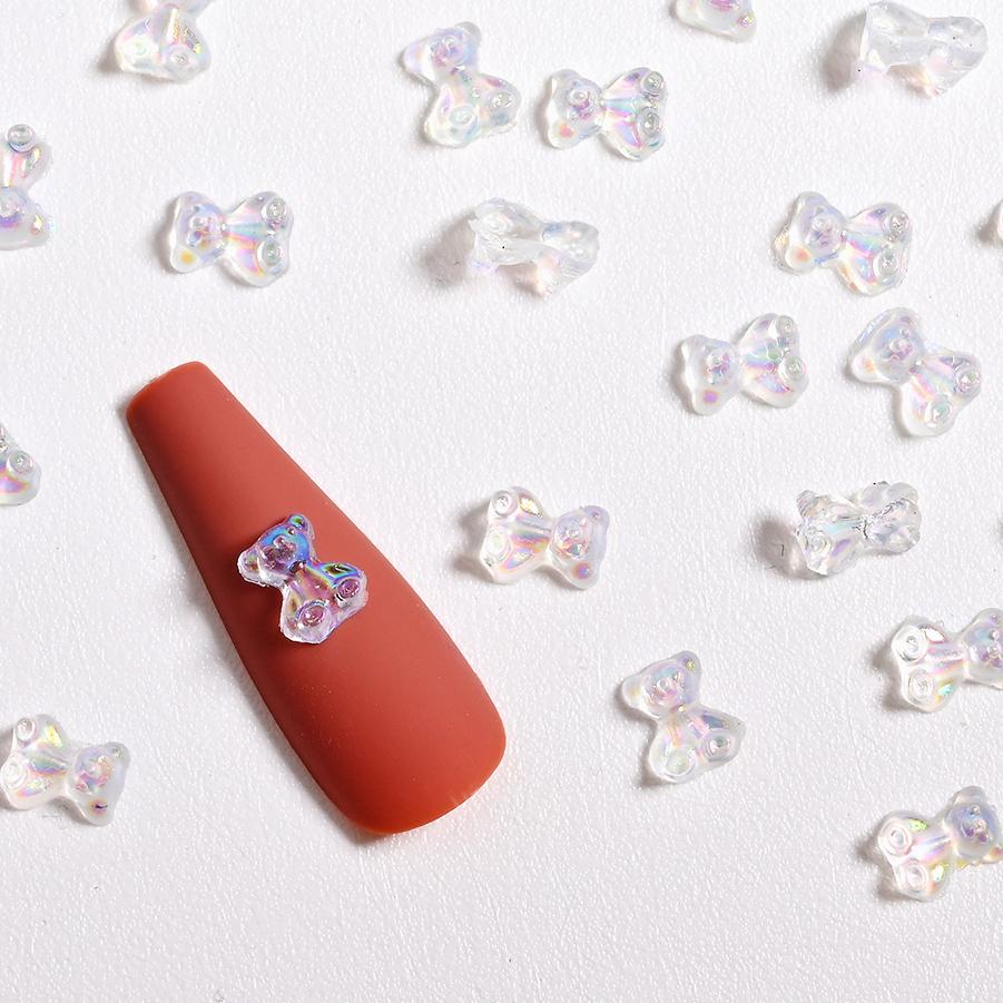 50Pcs Aurora Bär Nail art Dekoration 7*9mm Harz Kawaii 3D Bär Flache Rückseite Nagel Schmuck DIY nagel Zubehör weiß