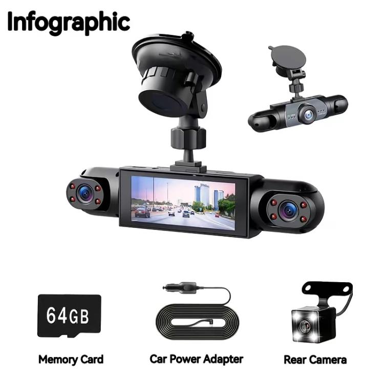 4-Kanal Auto Dashcam. 1080P Auto DVR mit 64GB Speicherkarte. Plug and Play, mit Nachtsicht, 24h Parkmodus Auto DVR Vorne Hinten Links Und Rechts Dashcam 1 box