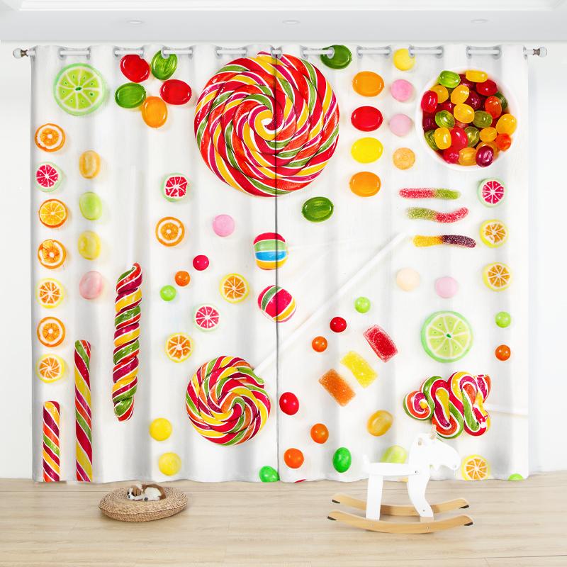 2 Stück Cartoon Dessert Lutscher Vorhang Rosa Süßigkeiten Vorhang für Kinder Schlafzimmer Wohnzimmer Küche Jalousien Fenster Vorhang cortinas 2x60Wx50H(CM)&Grommet Top